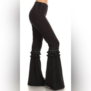 Mineral wash black bell bottom pant flared rave club dance festival burning man